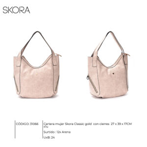 Cartera Classic Gold Con Cierres 27x39x17 Cm