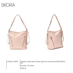 Cartera Classic Gold Con 2 Cierres 33x37x15 Cm