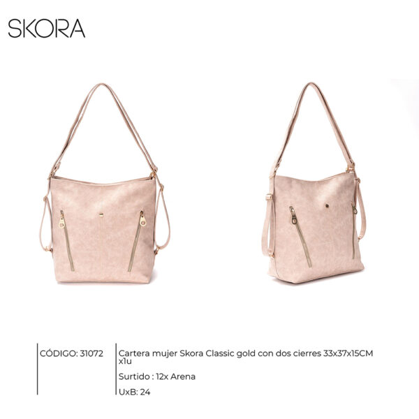 Cartera Classic Gold Con 2 Cierres 33x37x15 Cm