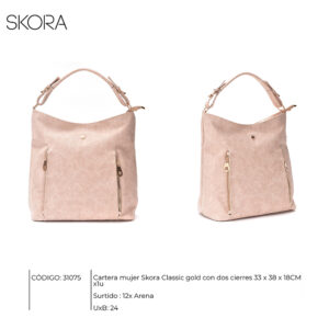 Cartera Classic Gold Con 2 Cierres 33x38x18 Cm