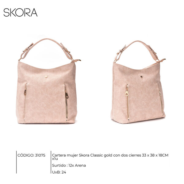 Cartera Classic Gold Con 2 Cierres 33x38x18 Cm