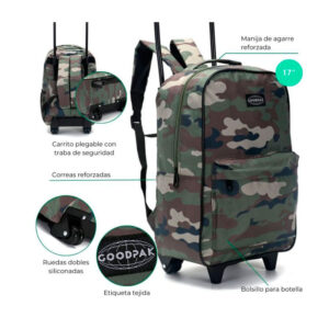 Mochila Goodpak Con Carro Rueda Doble Camuflado Verde 17"