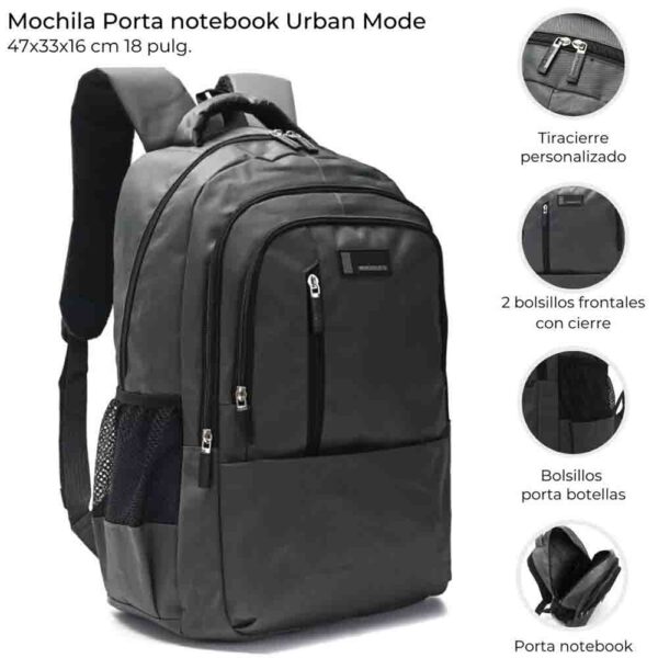 Mochila Urban Mode Con Portanotebook 18" 3 Compartimentos