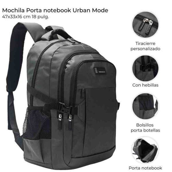 Mochila Urban Mode Con Portanotebook 18" 3 Compartimentos
