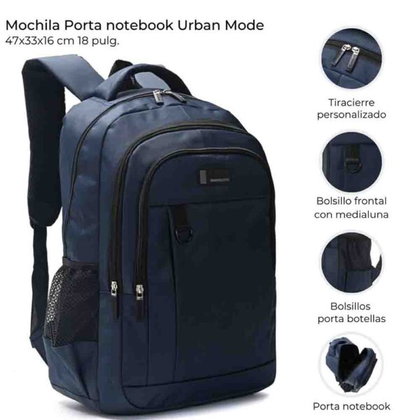 Mochila Urban Mode Con Portanotebook 18" 3 Compartimentos
