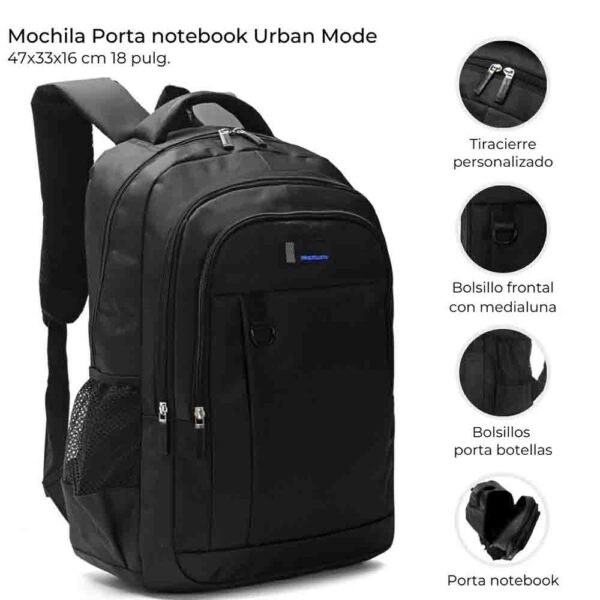 Mochila Urban Mode Con Portanotebook 18" 3 Compartimentos