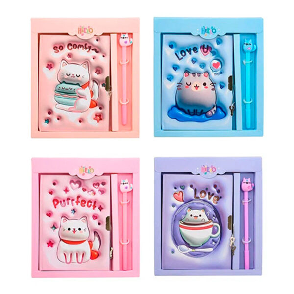 Diario Gato Con Birome 48 Hjs. 13x18 Cm