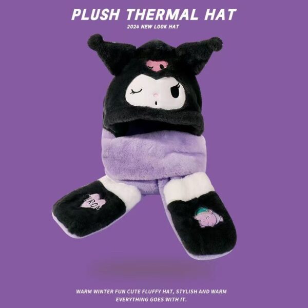 FINAL GORRO DE KUROMI CON GUANTES Y BUFANDA