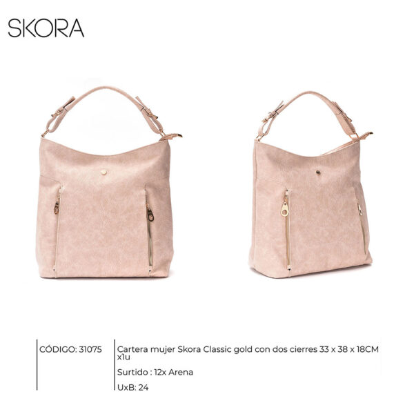 Cartera Classic Gold Con 2 Cierres 33x38x18 Cm