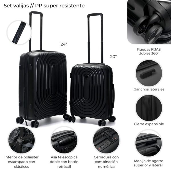 Set Valijas Wanderlust Urban Hard PP Negro 24 Y 20" Doble Rueda