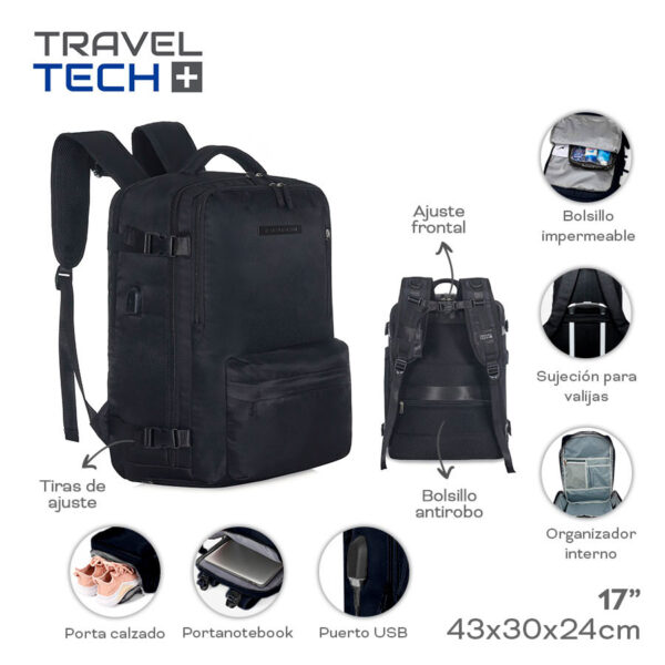 Mochila De Viaje Negra Travel Tech 17 Pulgadas