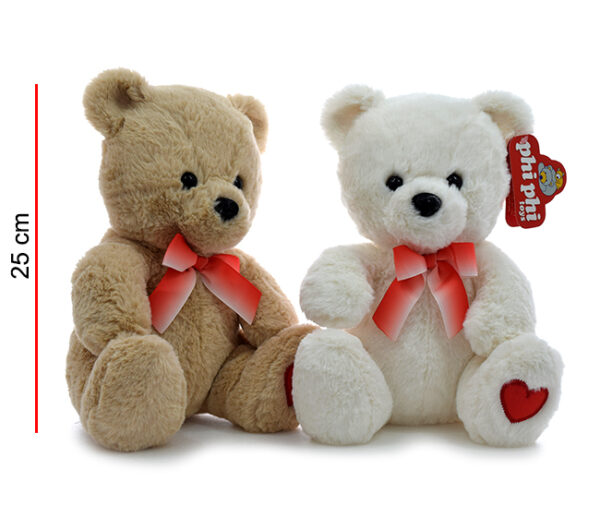 OSO SENTADO CON MOÑO Y CORAZON EN LA PATA 25CM