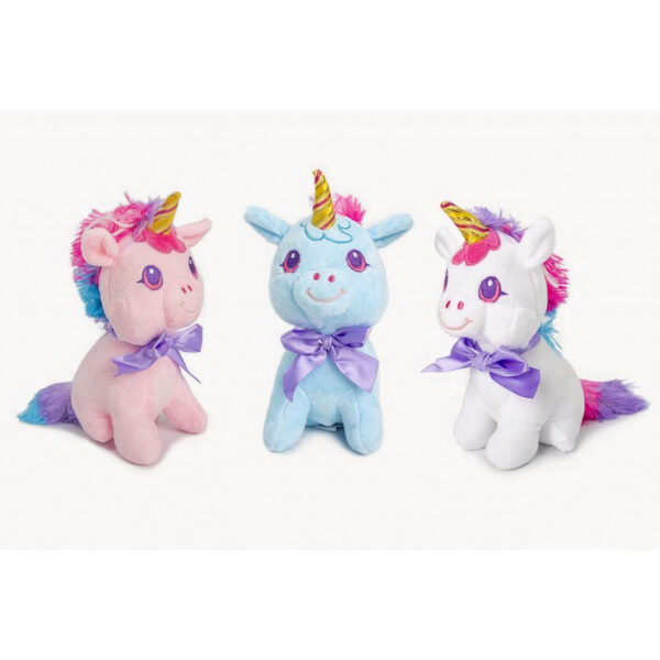 UNICORNIO CON MOÑO 3 COLORES 20 CM