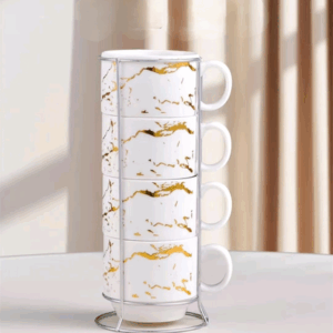 TAZA TE CERAMICA X 4 DISEÑO MARMOL DORADO GRANDE