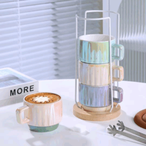 MT09383 TAZA TE CERAMICA X 4 PLEGABLE COLOR PERLA