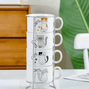 TAZA CAFE CERAMICA X 4 PLEGABLE CUTE CATS