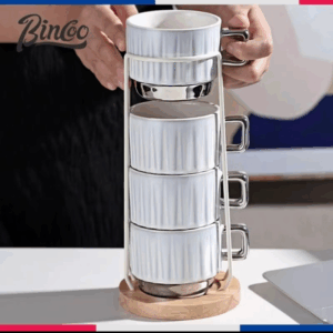 TAZA APILABLE CON PORTA TAZA BASE MADERA