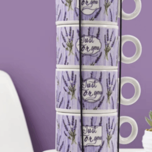 TAZA CERAMICA DE TE X 4 APILABLE LAVANDA