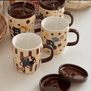 MT09974 TAZA CERAMICA GATO NEGRA CON SORBETE