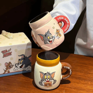 AA0003 TAZA CERAMICA TAPA ESPEJO GATO Y RATON