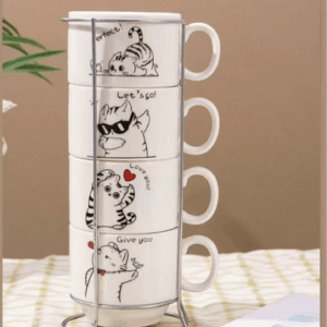 TAZA CERAMICA DE TE GATO X 4 APILABLE