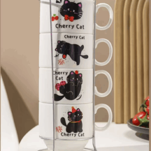TAZA CERAMICA DE CAFE GATO NEGRO X 4 APILABLE