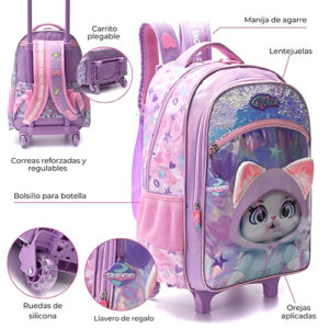 Mochila Carro Pets Kitten Con Llavero 18 Pulg