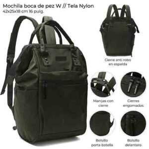 Mochila Boca De Pez W42x25x18 Cm Militar