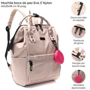 Mochila Boca De Pez Eve Con Monedero 40x25x18 Cm Hueso