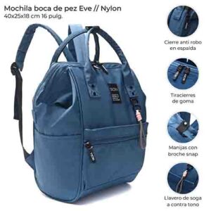 Mochila Boca De Pez Eve Con Llavero 40x25x18 Cm Azul