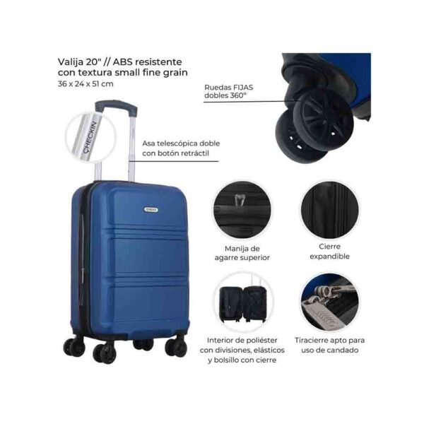 Valija Hard Check In Azul 20" Expandible 4 Ruedas Dobles Y Manija Ext