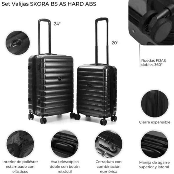 Set Valijas Skora BS AS Duro ABS Negro 24" Y 20"
