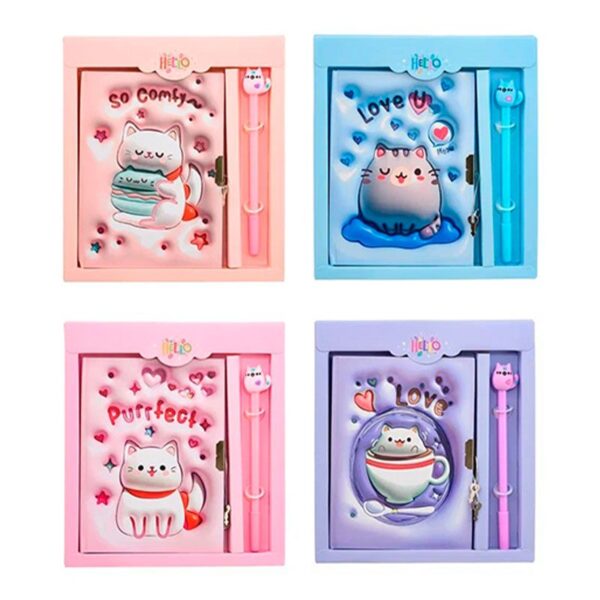 Diario Gato Con Birome 48 Hjs. 13x18 Cm