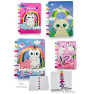 Cuaderno Gato Con Espiral Color 100 Hjs. 14x21 Cm